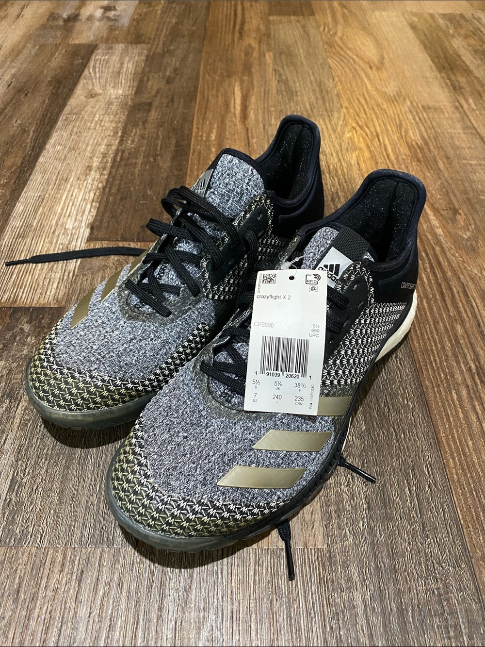 adidas Women’s Gray and Black Knit Athletic Sneakers with Gold Accents 7
